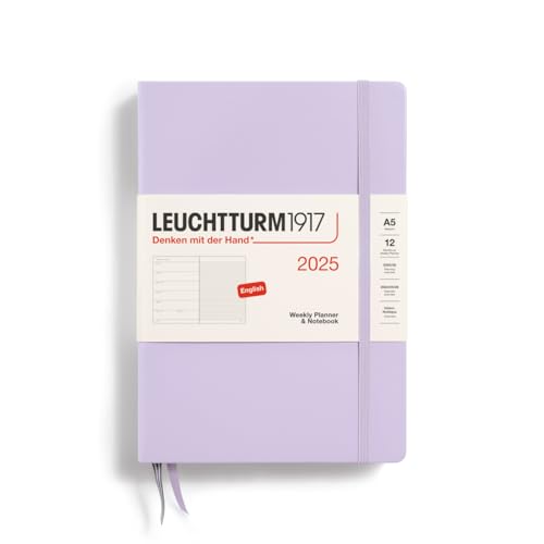 LEUCHTTURM1917 370734 Weekly Calendar & Notebook 2025, Medium A5 Hardcover - 12-Month Planner, Lined - Lilac, English
