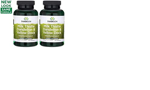 Milk Thistle, Dandelion & Yellow Dock - Herbal Liver Purifier by Swanson Premium 2 Bottles Total of 240 Caps