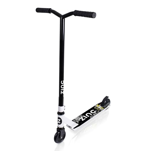 Zinc Backbone Stunt Scooter for Kids Ages 8+ Lightweight Pro Scooter with 360 Handlebar Spin Solid Steel Frame Double Clamp ABEC 7 Bearings Rear Brake Trick Scooters for Boys & Girls White
