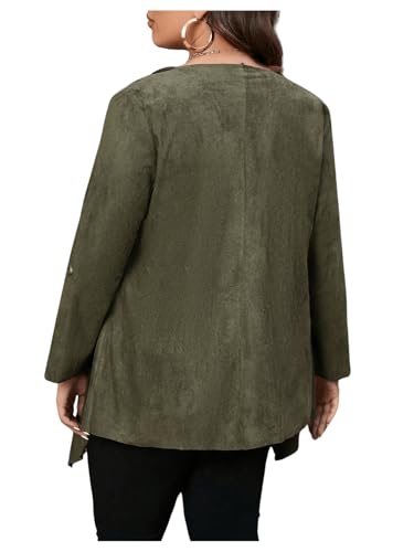 Image of Floerns Women's Plus Size Waterfall Collar Roll Up Sleeve Open Front Cardigan Army Green 2XL