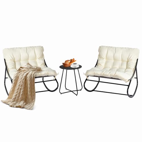 VINGLI Rocking Patio Chairs Set of 2 with Side Table,
