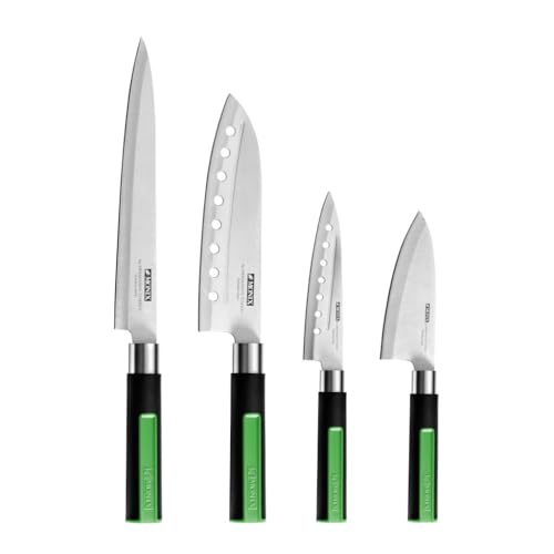 Monix Green | Set 4 Cuchillos japoneses, Aluminio Forjado, Mango de baquelita termoresistente, Apta para Todo Tipo de cocinas incluida inducción