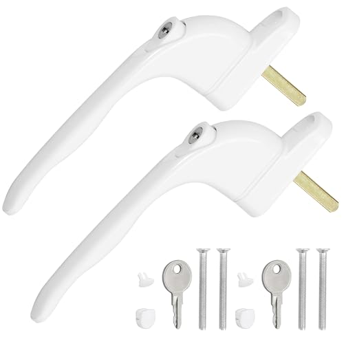 2PCS UPVC Window Handle Lockable Window Handle with Key Aluminum White Universal Espag Handles with 43mm Spindle for UPVC Window
