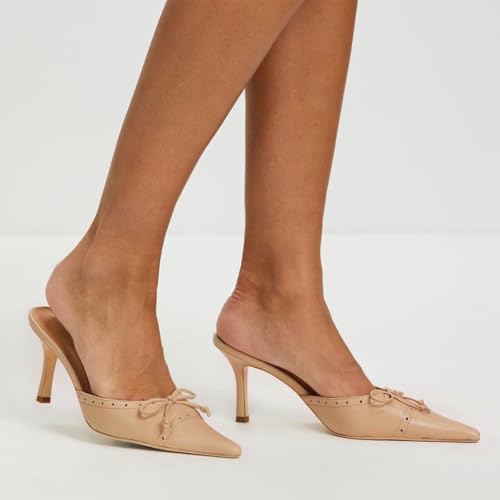 Kitten Heels for Women Closed Toe Heels Vintage Heeled Mules Sexy Pointy Studded Slip on Stiletto Dressy Pumps4