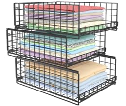 UMDONX Paquete de 3 cajones organizadores de almacenamiento extraíbles apilables para ropa, armario de ropa, estante interior de alambre (metal duradero negro, carga de 20 kg)