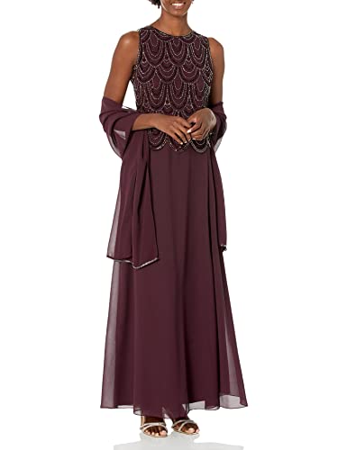 Image of J Kara Womens Plus Size Sleeveless Beaded Pop Over Long Dress with Scarf