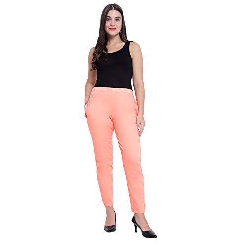 Image of BLUE STAR SHARK Stretchable Cotton Lycra Cigarette Pants | Versatile and Stylish Women's Pants | Comfortable Slim Jeggings | Ankle Length Straight Trousers for Office, Formal, Casual Wear