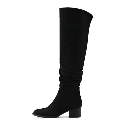 Shoe'N Tale Women's Over The Knee Thigh High Boots Chunky Block Heel Pointed Toe Slouchy Side Zipper Fall Weather Winter Boots2