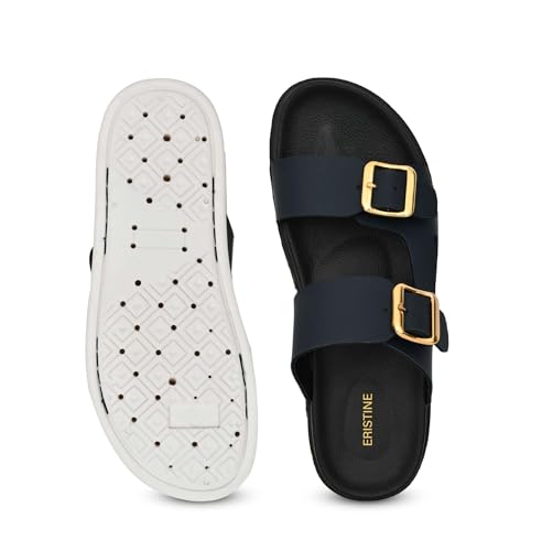 Image of Men's Stylish Dual Buckle Slip-On Sandals | Comfortable & Lightweight Casual Sliders /Slipper for Everyday, Travel, & Beach