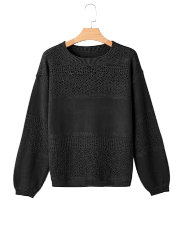 Image of SHEWIN Women's Sweaters Casual Long Sleeve V Neck Crewneck Lightweight Crochet Pullover Sweater Tops