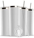 Insulated Skinny Stainless Steel Tumbler Set - 4-Pack 20oz Coffee Tumbler with Straw - Travel Coffee...