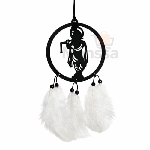 Image of M H VILLA Krishna Dream Catcher for Rearview Charm, Spiritual Car Decoration Items Interior Accent, Elegant Car Hanging Accessories Interior for Positive Vibes, Stylish Car Mirror Hanging Gift - WHITE