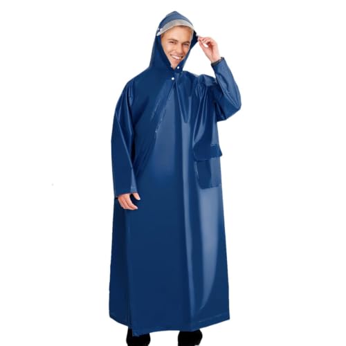 Poncho impermeable con capucha, impermeable con capucha, impermeable, protección de cuerpo entero con cremalleras para viajes al aire libre, coche eléctrico y con batería, para hombres, azul oscuro