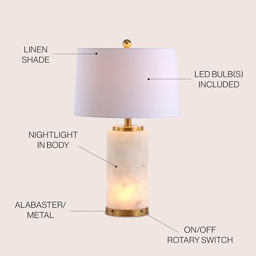 JONATHAN Y JYL6203A Eliza 25.5" Alabaster LED Table Lamp Coastal Contemporary Bedside Desk Nightstand Lamp for Bedroom Living Room Office College Bookcase LED Bulb Included, White/Gold Leaf - Image 4
