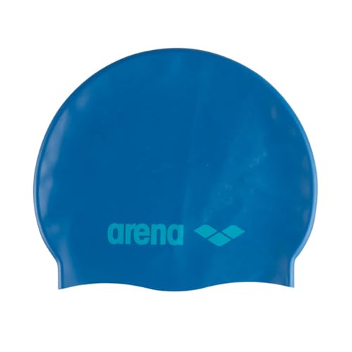 Image of Arena Unisex Adult Classic Silicone Swim Cap Men and Women, Swimming Training Racing Pool Bathing Cap 100% Silicone, Blue Cosmo /Water, One Size Fits All