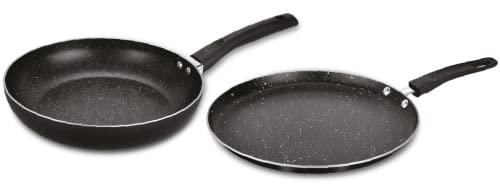 Bergner Stone Plus Non Stick Cookware Set 2Pc-Dosa Tawa 28cm,Frypan 24cm with Induction Compatible, Bakelite Handles, PFOA Free, Grey