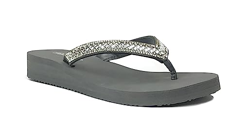 Image of REDVOLUTION New Women's Rhinestone Sandals Platform T-Strap Jewel Sandals High Wedge Flip Flops