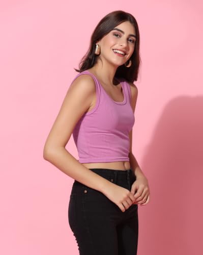 Image of TOPLOT Women's Solid Ribbed Round Neck Sleeveless Slim Fit Tank Top (5069)