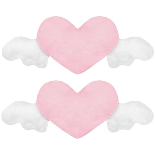 Almohada de felpa en forma de corazón, 2 piezas, cojín para reposacabezas de coche con alas angulares, soporte suave para el cuello, reutilizable y lavable, comodidad y estilo perfecto en coches, 19.3