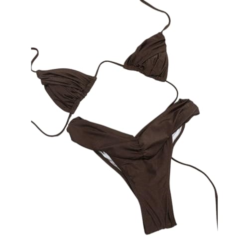 Fryloo bañador Conjunto De Bikini Triángulo Ruched Las Mujeres, Fondo Micro Brasileño, Traje Baño Brillante Sólido para Vacaciones Verano En La Piscina Playa-bn3-l