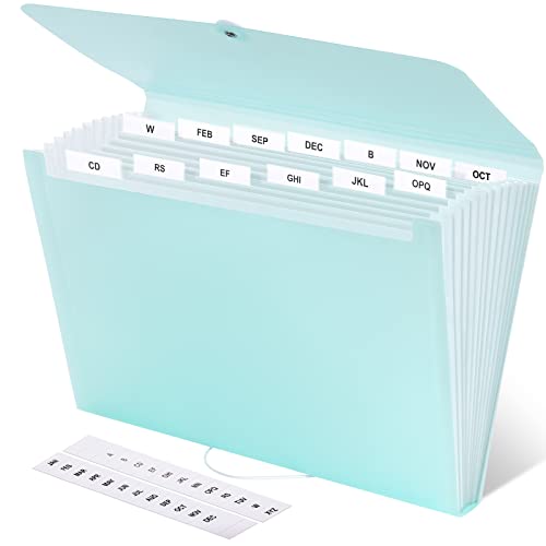 Expanding File Folder, 13 Pockets Accordion File Organizer, Large Capacity File Organizer For Letter Size / A4 Paper Light Green #TOP1