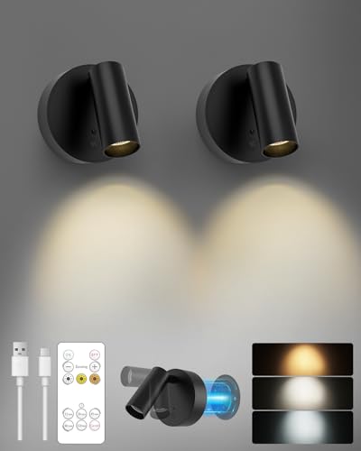 GOODEA Kabellose Spotlight - Aufladbare Wandleuchte Innen Akku bis zu 30 Tage, 3 Farben Dimmbar Wandspot mit Fernbedienung, 350° Drehbare Wandlampe für Wandbilder Pflanzen Home Dekoration [2er Set]