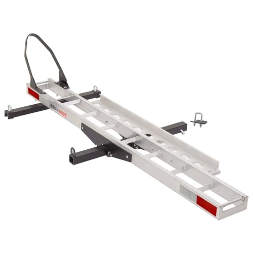 Black Widow Motorcycle Hitch Carrier with Wheel Chock and Loading Ramp Lightweight Aluminum 400 lb....