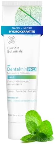 Biocidin Dentalmin Pro Hydroxyapatite Toothpaste - Mint Fluoride Free Toothpaste - Remineralizing & Whitening Toothpaste - Nano Hydroxyapatite for Sensitive Teeth - Enamel Support - SLS Free (3.4 oz)