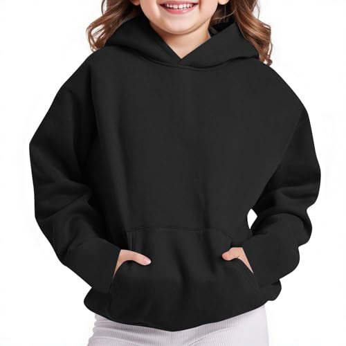 Ayolanni kids fashion Girls Hoodie Trendy Cute Hooded Sweatshirt with Pocket Baggy Kids Pullover Winter 2025 Back to School Clothes Teens Black 9 Years