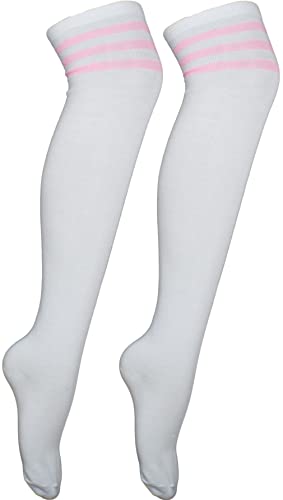 Cherry-on-Top Knee Thigh High Sock Cheerleader Pub Golf Fancy Dress Stripe Socks White/Pink Stripe