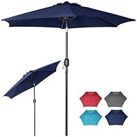 Panana 2.3M Garden Parasol Sun Shade Outdoor Umbrella 6 Sturdy Ribs with Crank and Tilt Mechanism for Patio, Deck, Patio and Balcony (Dark Blue)