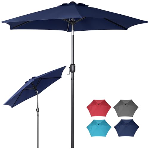 Panana 2.3M Garden Parasol Sun Shade Outdoor Umbrella 6 Sturdy Ribs with Crank and Tilt Mechanism for Patio, Deck, Patio and Balcony (Dark Blue)