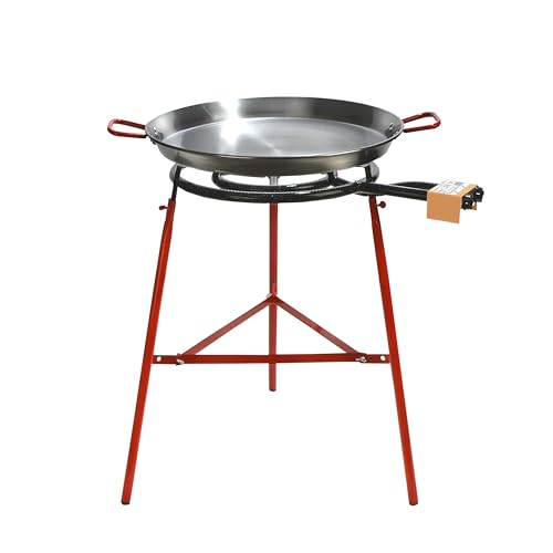 Garcima Mirador Plus Garten Paella Set &ndash; 60 cm Paella Pfanne Stahl poliert/400 + Gasbrenner