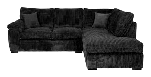 Sofa Selection Jumbo Cord Elegant L Shape 4-Seater Right-Facing Corner Sofa Set, Your Comfort Haven in the Living Room, Our Stunning Jumbo Cord Sofa Collection (Right Hand Facing, Black)