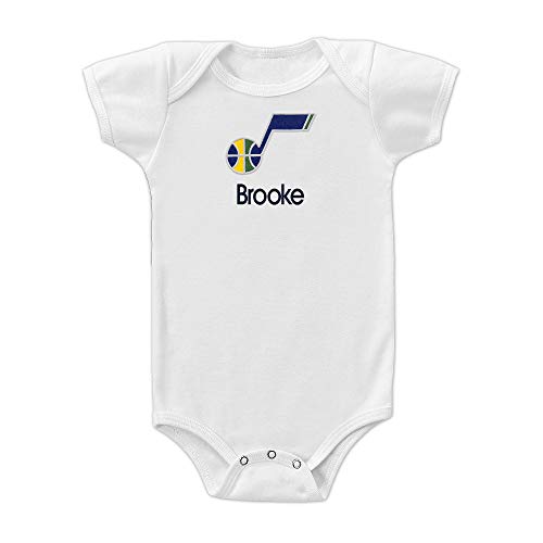 Utah Jazz Custom Baby Onesie - Personalized Baby Name Embroidery & Official NBA Team Logo, Envelope Neck, Cotton, Double-Stitched, Supersoft, NBA Baby Bodysuit (White, 0-3 months)