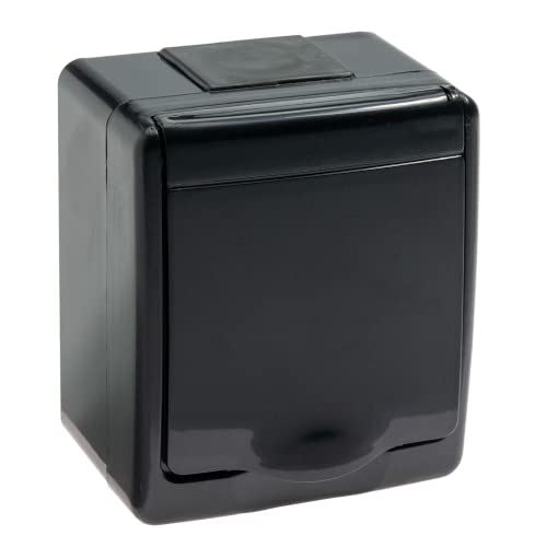 asvendo Aufputzserie / Lichtschalter / Doppelschalter / Steckdose 1-fach / 2-fach / 3-fach / IP 44 / feuchtraumgeeignet / schwarz (1-fach Steckdose) Cover