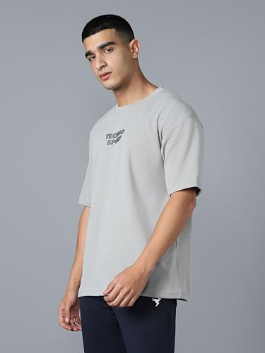 Image of TECHNOSPORT Men Printed Oversized Round Neck T-Shirt with COTFLEX, Dry Fit Sports Tee, Oversized Activewear T-Shirt for Gym, Running, Sports & Casual Wear