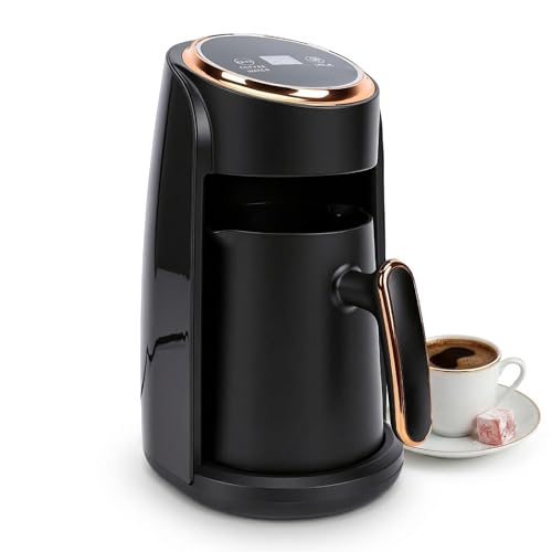 Irishom Türkische Kaffeemaschine 600W, 300ml Türk Kahve Makinesi für 3-5 Tassen, Mokka Maschine mit Milchaufschäumer & Auto-Abschaltung, Dampf Kaffeemaschine für Cappuccino Latte