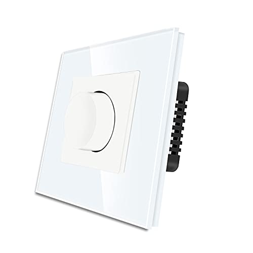 CNBINGO Interrupteur dimmal Rotering, Triac Light Dimmer Interrupteur pour LED/lampes à incandescence/lampes halogènes, Blanc vitrage durci, sans conducteur neutre, 1 compartiment 1 pôle, 500W Cover