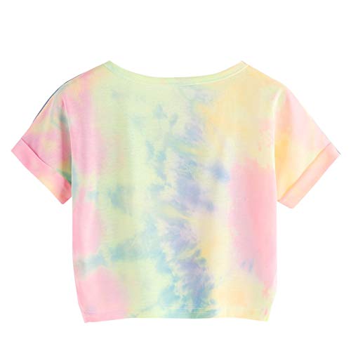 SweatyRocks Women's Tie Dye Round Neck Slim Fit Short Sleeve Crop Top T-Shirt