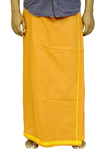 Image of TUNI MANI Men's Polycotton Temple Wear Dhoti with Angavastharam Towel