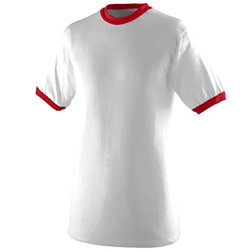 Augusta Sportswear Ringer T-Shirt, Large, White/RED
