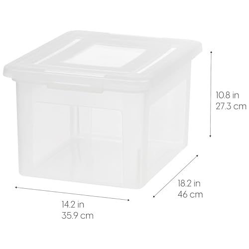 Image of IRIS USA File Box, Plastic File Organizer with Lids for Letter /Legal File, Portable Document Box For Moving, Storage Bin with Durable and Secure Lid, Stackable Nestable BPA-Free, Clear 35 Qt. 8 Pack
