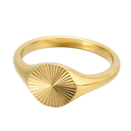 Elefezar Stainless Steel Sun Burst Statement Ring 18K Gold Plated Signet Rings Sunshine Jewelry Minimalist Sunbeam Ring Gold 7