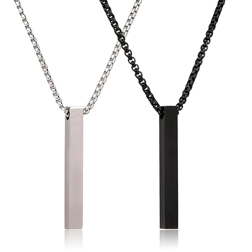 2 Stück Herren Halsketten Edelstahl Silber und Schwarz, Halskette Quader Edelstahl für Herren, Bar Anhänger Halskette, Halsketten Herren Kette Halskette 2 Stück Herren Halsketten Edelstahl Silber und Schwarz, Halskette Quader Edelstahl für Herren, Bar Anhänger Halskette, Halsketten Herren Kette Halskette