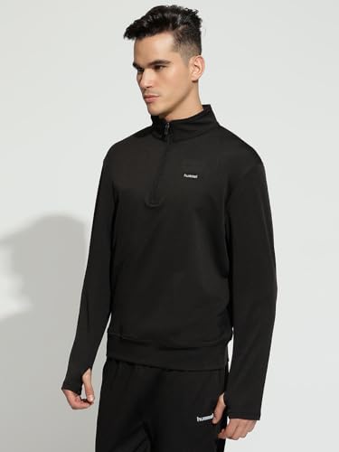 Image of hummel Molin Half Zip Regular Fit Solid Gym Sweatshirt for Men- Premium Polyester Workout Pullover - Comfortable Athletic Training Top