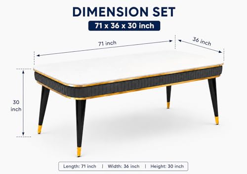 Image of WOODEN SPACE 6-Seater Wooden Dining Table Set | Nano Composite Marble Top | Solid Wood Base | Modern Dining Room Furniture with 6 Chairs (Dark Grey Modern Zyro)