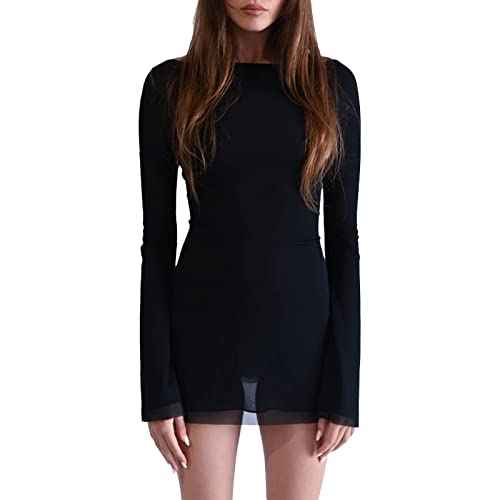 Amazon.com: TRURENDI Women Long Sleeve Dress Sexy Backless Bodycon Mini  Dress Going Out Club Short Dress (Black, S) : Clothing, Shoes & Jewelry