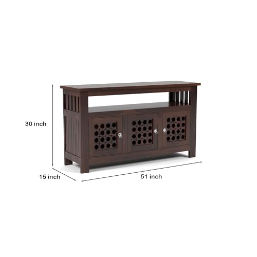 Image of Solid Sheesham Wood Wooden Cabinet Sideboard with 6 Shelves and 3-Door Storage Cabinet for Your Living Room Bedroom Storage (Liam, Walnut Finish)