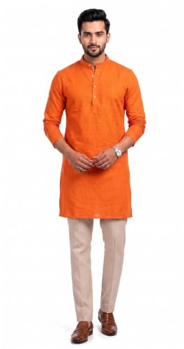 Image of Men's Cotton Blend Plain Kurta Comfortable and Stylish
